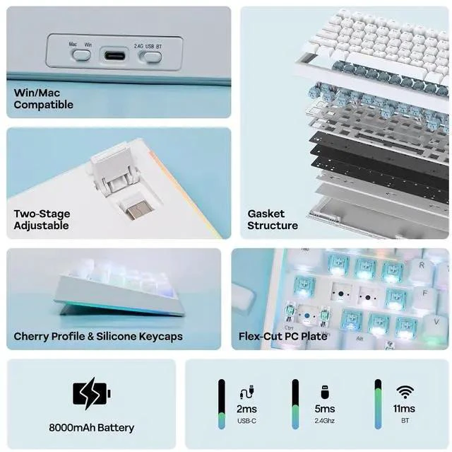 Alt view image 3 of 7 - G84 PRO Wireless Gaming Keyboard with Screen&Knob+AegisSil Keycap Set, Silicone Material