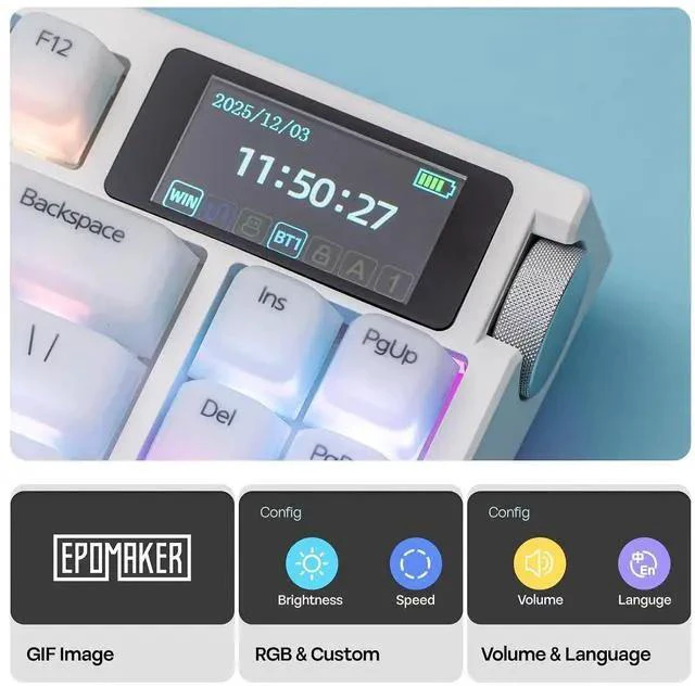 Alt view image 4 of 7 - G84 PRO Wireless Gaming Keyboard with Screen&Knob+AegisSil Keycap Set, Silicone Material