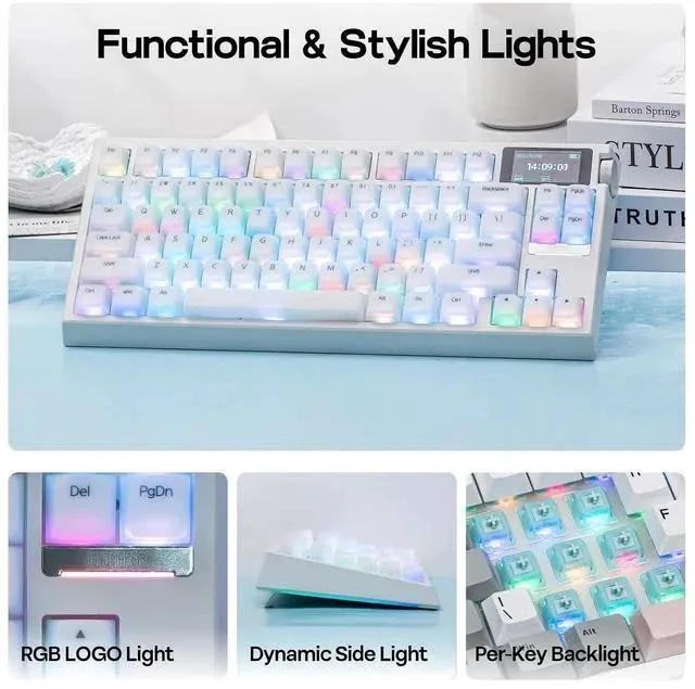 Alt view image 5 of 7 - G84 PRO Wireless Gaming Keyboard with Screen&Knob+AegisSil Keycap Set, Silicone Material