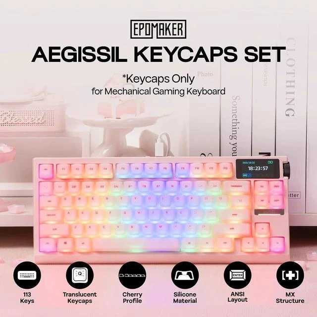 Alt view image 2 of 7 - AegisSil Keycap Set, Silicone Material, Cherry Profile, 113 Keys, 65%/75%/96%/Full Size, Custom Keyboard Keycaps Set for Cherry MX, Kailh, Outemu, Gateron Mechanical Gaming Keyboard (Pink)
