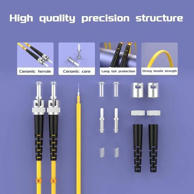 Alt view image 3 of 6 - 60Meters 196ft LC/UPC-ST/UPC Single-Mode Fiber Optic Cable LC to ST OS2 Jumper Optical Patch Cord Duplex 9/125um Yellow LC-ST