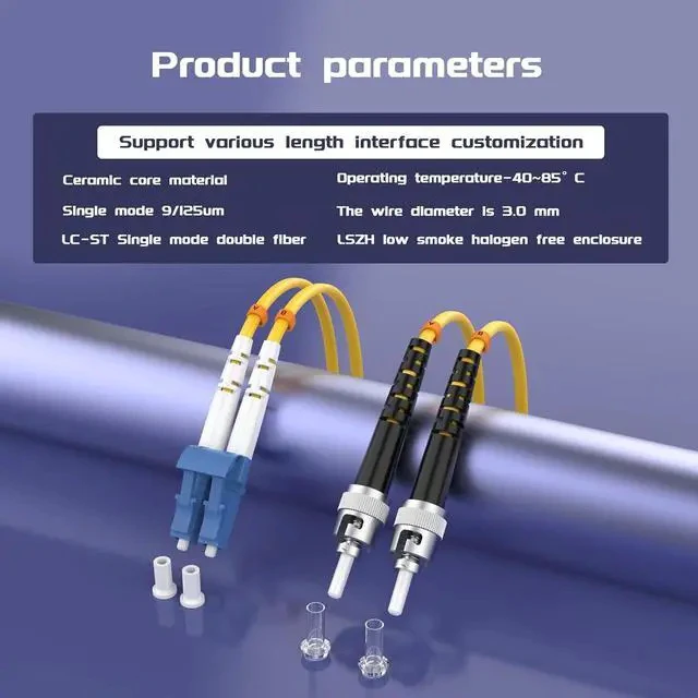 Alt view image 5 of 6 - 60Meters 196ft LC/UPC-ST/UPC Single-Mode Fiber Optic Cable LC to ST OS2 Jumper Optical Patch Cord Duplex 9/125um Yellow LC-ST