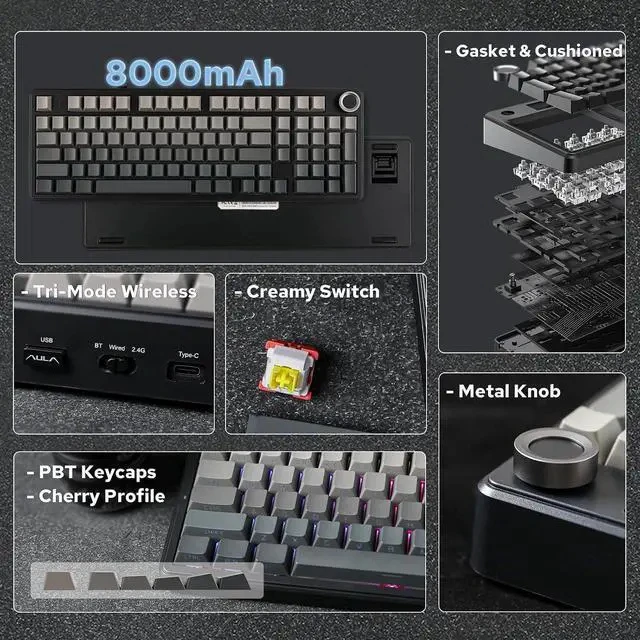 Alt view image 2 of 7 - X Aula F99 PRO Wireless Gaming Keyboard Nimbus Switch+35 Pieces Wisteria V2 Linear 38gf Keyboard Switches Set