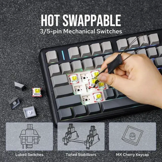 Alt view image 6 of 7 - X Aula F99 PRO Wireless Gaming Keyboard Nimbus Switch+35 Pieces Wisteria V2 Linear 38gf Keyboard Switches Set