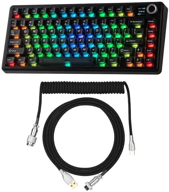 Main image of X Aula F75 MAX Wireless Mechanical Keyboard with TFT Screen and Knob+Mix 1.8m Coiled Keyboard Cable