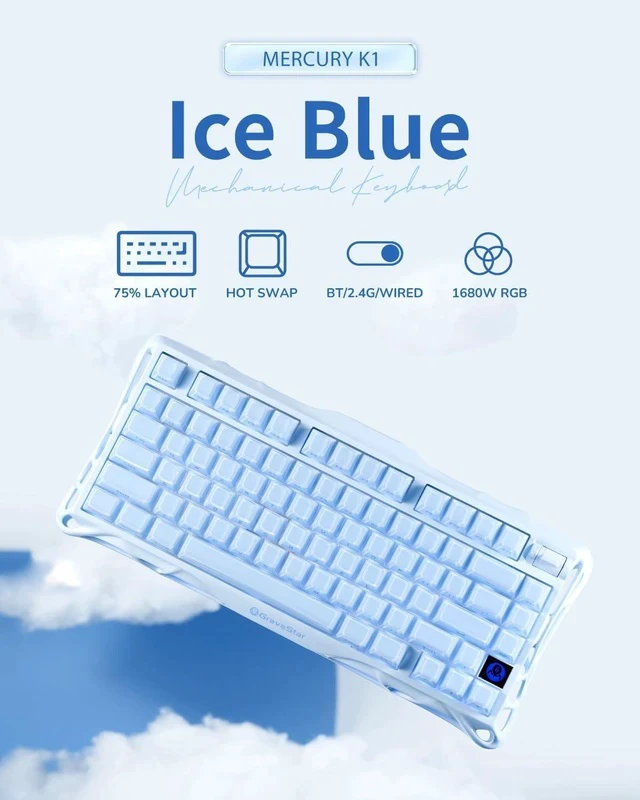 Alt view image 2 of 6 - GravaStar Mercury K1 75% Blue Gaming Keyboard, Aluminum Alloy Mechanical Keyboard, Gasket Hot-Swap Socket, Linear Switches, RGB Backlit, Wireless Keyboard for Gaming, Office, and Gifts