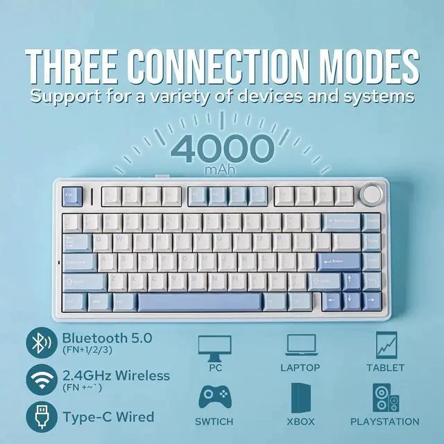 Alt view image 3 of 7 - x Aula F75 Gasket Mechanical Keyboard+Frost Jelly Keycaps Set - 126 Keys Forged Carbon Fiber Keycaps