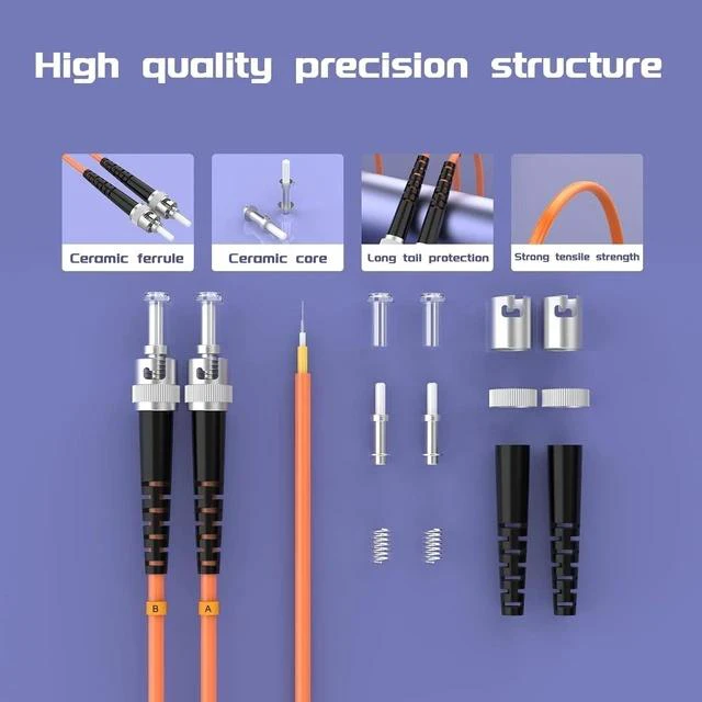 Alt view image 3 of 5 - 50Meters 165ft ST/UPC-ST/UPC Multi-Mode Fiber Optic Cable ST to ST OM1 Jumper Optical Patch Cord Duplex 62.5/125um Orange ST-ST