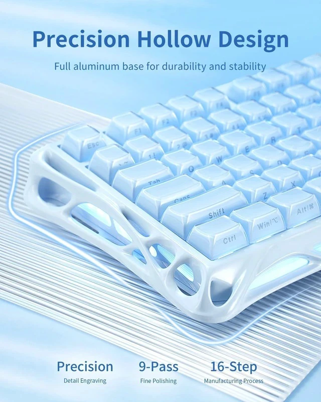 Alt view image 3 of 6 - GravaStar Mercury K1 75% Blue Gaming Keyboard, Aluminum Alloy Mechanical Keyboard, Gasket Hot-Swap Socket, Linear Switches, RGB Backlit, Wireless Keyboard for Gaming, Office, and Gifts
