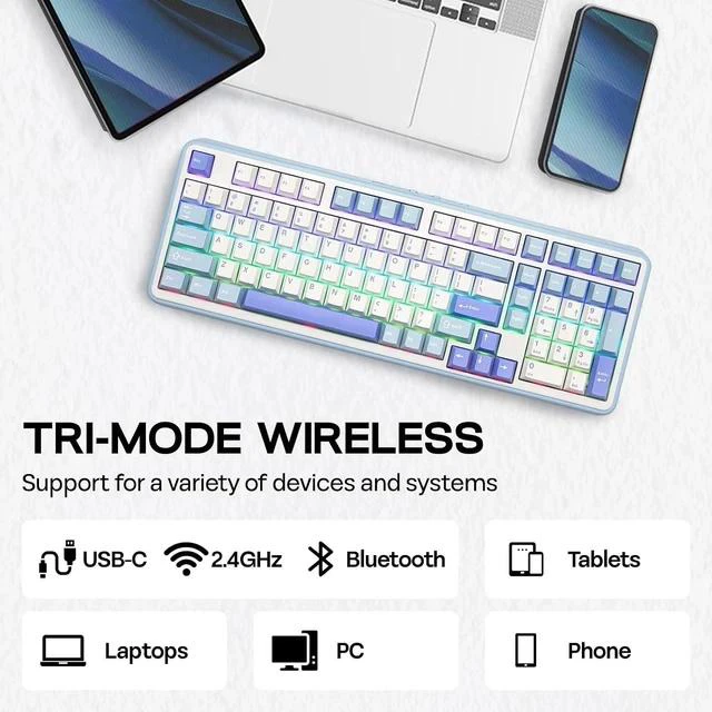 Alt view image 4 of 7 - TH99 Tri-Mode Wireless Mechanical Keyboard with 8000mAh Battery+CloudGel Wrist Rest for Keyboard and Mouse