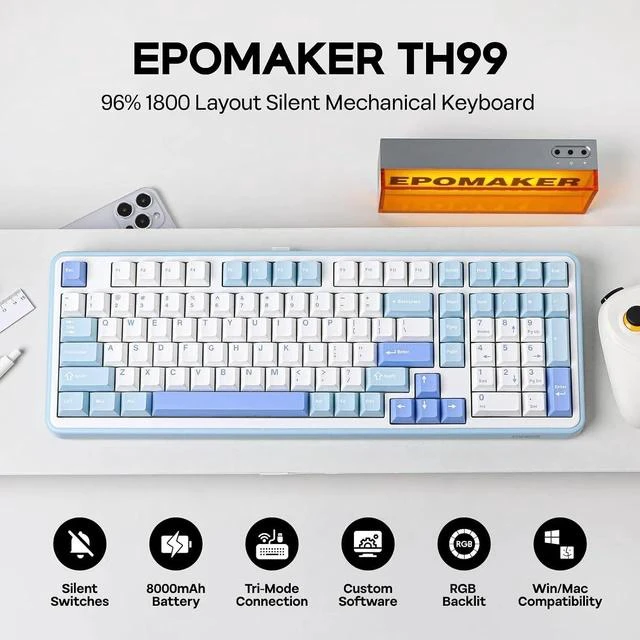 Alt view image 2 of 7 - TH99 Tri-Mode Wireless Mechanical Keyboard with 8000mAh Battery+CloudGel Wrist Rest for Keyboard and Mouse