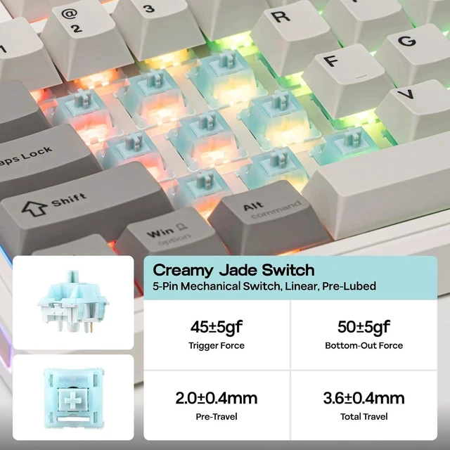 Alt view image 4 of 6 - TH80 V2 75% Wireless Mechanical Keyboard with Metal Knob, 8000mAh, 2.4Ghz/BT/USB-C, RGB, Hot Swap, Custom Driver, PBT Keycap, Wireless Gaming Keyboard for PC/Mac (White, Creamy Jade)