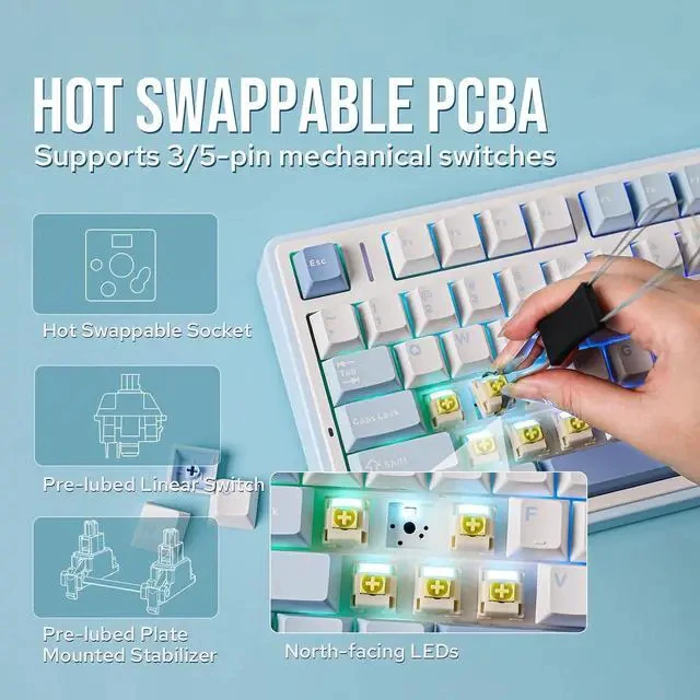 Alt view image 4 of 7 - x Aula F75 Gasket Mechanical Keyboard+Frost Jelly Keycaps Set - 126 Keys Forged Carbon Fiber Keycaps
