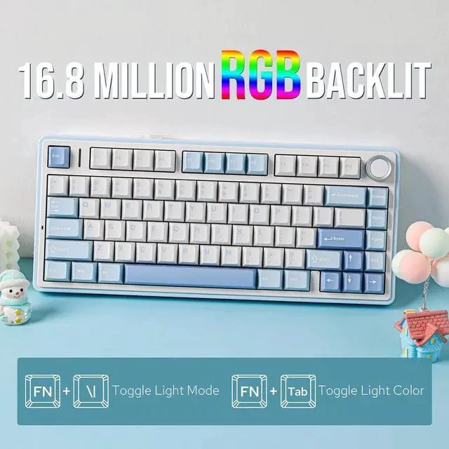 Alt view image 5 of 7 - x Aula F75 Gasket Mechanical Keyboard+Frost Jelly Keycaps Set - 126 Keys Forged Carbon Fiber Keycaps