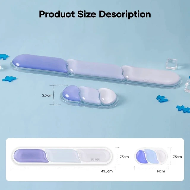 Alt view image 7 of 7 - CloudGel Wrist Rest for Keyboard and Mouse, 2 Pieces | Silicone Wrist Support, Anti-Slip Rubber Bottom, Ergonomic Design, Suitable for Office/Computer/Laptop/Gaming (Blue)