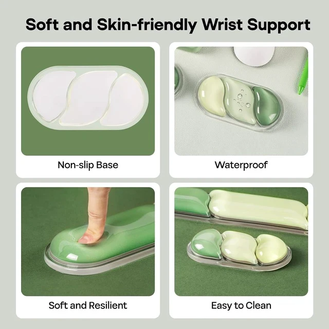 Alt view image 4 of 7 - CloudGel Wrist Rest for Keyboard and Mouse, 2 Pieces | Silicone Wrist Support, Anti-Slip Rubber Bottom, Ergonomic Design, Suitable for Office/Computer/Laptop/Gaming (Green)