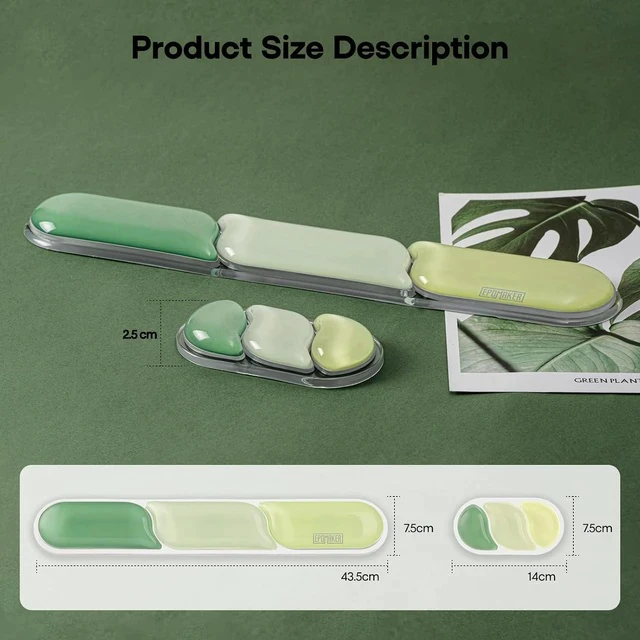 Alt view image 7 of 7 - CloudGel Wrist Rest for Keyboard and Mouse, 2 Pieces | Silicone Wrist Support, Anti-Slip Rubber Bottom, Ergonomic Design, Suitable for Office/Computer/Laptop/Gaming (Green)