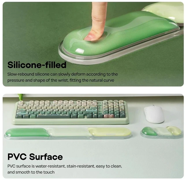 Alt view image 6 of 7 - CloudGel Wrist Rest for Keyboard and Mouse, 2 Pieces | Silicone Wrist Support, Anti-Slip Rubber Bottom, Ergonomic Design, Suitable for Office/Computer/Laptop/Gaming (Green)