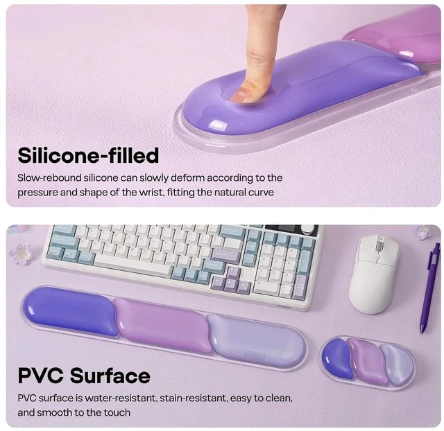 Alt view image 6 of 7 - CloudGel Wrist Rest for Keyboard and Mouse, 2 Pieces | Silicone Wrist Support, Anti-Slip Rubber Bottom, Ergonomic Design, Suitable for Office/Computer/Laptop/Gaming (Purple)