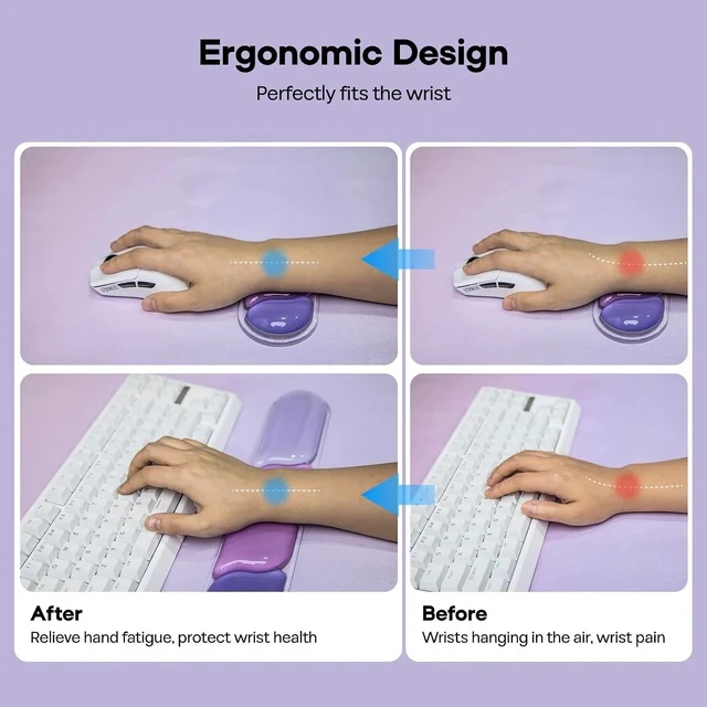 Alt view image 5 of 7 - CloudGel Wrist Rest for Keyboard and Mouse, 2 Pieces | Silicone Wrist Support, Anti-Slip Rubber Bottom, Ergonomic Design, Suitable for Office/Computer/Laptop/Gaming (Purple)