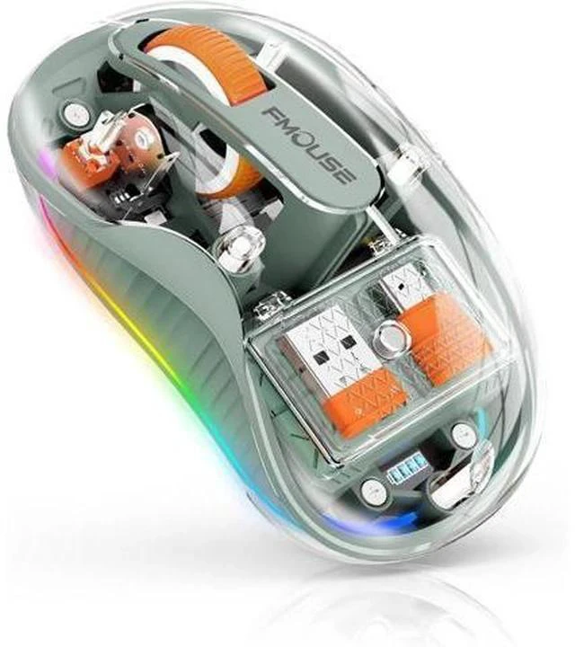 Main image of Bluetooth Wireless Mouse Transparent RGB Tri-Modes Mouse Bluetooth & 2.4GHz for Multi Device USB-C Receiver Ideal for MacBook/Laptops Rechargeable Silent Portable Cool LED Ergonomic - Green