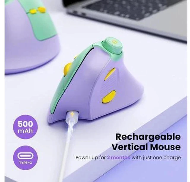 Alt view image 6 of 7 - Ergonomic Mouse Rechargeable USB+Dual Bluetooth MOU-302 Vertical Wireless Mouse with Volume Knob Quiet Clicks Multi-Device Cordless Mice Compatible for Windows PC Laptop Mac OS Purple