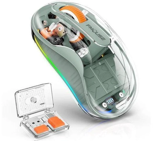 Alt view image 2 of 7 - Bluetooth Wireless Mouse Transparent RGB Tri-Modes Mouse Bluetooth & 2.4GHz for Multi Device USB-C Receiver Ideal for MacBook/Laptops Rechargeable Silent Portable Cool LED Ergonomic - Green
