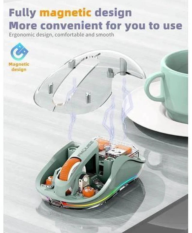 Alt view image 3 of 7 - Bluetooth Wireless Mouse Transparent RGB Tri-Modes Mouse Bluetooth & 2.4GHz for Multi Device USB-C Receiver Ideal for MacBook/Laptops Rechargeable Silent Portable Cool LED Ergonomic - Green