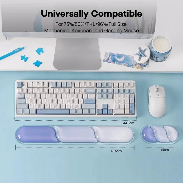 Alt view image 3 of 7 - CloudGel Wrist Rest for Keyboard and Mouse, 2 Pieces | Silicone Wrist Support, Anti-Slip Rubber Bottom, Ergonomic Design, Suitable for Office/Computer/Laptop/Gaming (Blue)