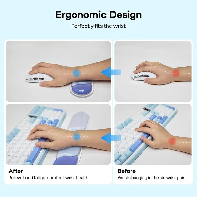 Alt view image 5 of 7 - CloudGel Wrist Rest for Keyboard and Mouse, 2 Pieces | Silicone Wrist Support, Anti-Slip Rubber Bottom, Ergonomic Design, Suitable for Office/Computer/Laptop/Gaming (Blue)