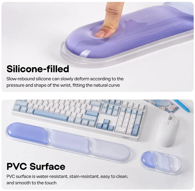 Alt view image 6 of 7 - CloudGel Wrist Rest for Keyboard and Mouse, 2 Pieces | Silicone Wrist Support, Anti-Slip Rubber Bottom, Ergonomic Design, Suitable for Office/Computer/Laptop/Gaming (Blue)