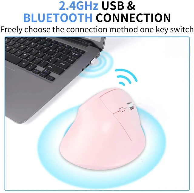 Alt view image 2 of 7 - Bluetooth Mouse,Ergonomic Vertical Mouse Wireless Rechargeable Mice Dual Mode (Bluetooth & USB), Vertical Optical Mice with USB Receiver, 6 Buttons 1600 DPI for Laptop,Computer, Mac, Windows(pink)