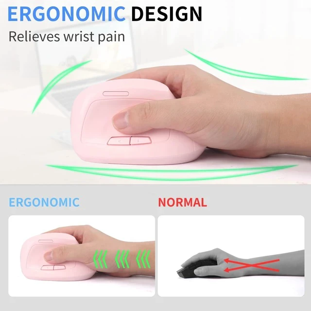 Alt view image 3 of 7 - Bluetooth Mouse,Ergonomic Vertical Mouse Wireless Rechargeable Mice Dual Mode (Bluetooth & USB), Vertical Optical Mice with USB Receiver, 6 Buttons 1600 DPI for Laptop,Computer, Mac, Windows(pink)