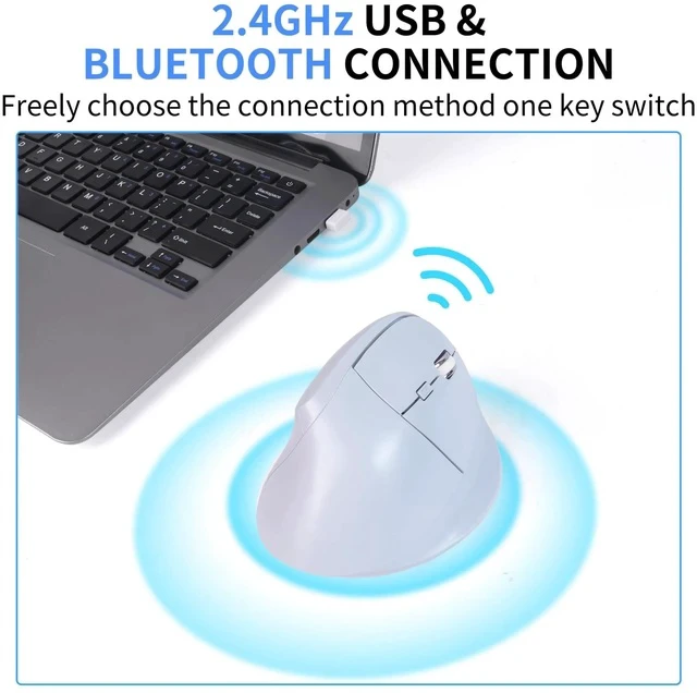 Alt view image 2 of 5 - Bluetooth Mouse,Ergonomic Vertical Mouse Wireless Rechargeable Mice Dual Mode (Bluetooth & USB), Vertical Optical Mice with USB Receiver, 6 Buttons 1600 DPI for Laptop,Computer, Mac, Windows(blue)