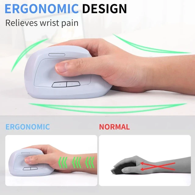 Alt view image 4 of 5 - Bluetooth Mouse,Ergonomic Vertical Mouse Wireless Rechargeable Mice Dual Mode (Bluetooth & USB), Vertical Optical Mice with USB Receiver, 6 Buttons 1600 DPI for Laptop,Computer, Mac, Windows(blue)