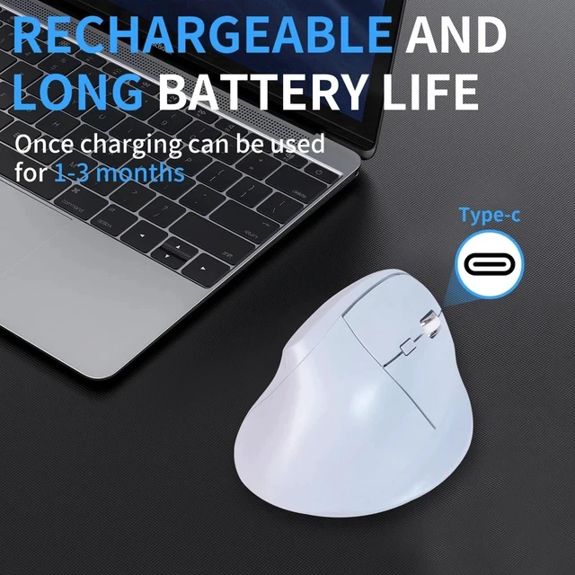Alt view image 5 of 5 - Bluetooth Mouse,Ergonomic Vertical Mouse Wireless Rechargeable Mice Dual Mode (Bluetooth & USB), Vertical Optical Mice with USB Receiver, 6 Buttons 1600 DPI for Laptop,Computer, Mac, Windows(blue)
