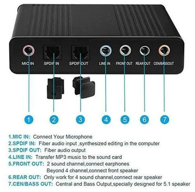 Alt view image 5 of 7 - 6 Channel External Sound Card USB 2.0 External 5.1 Surround Sound Optical S/PDIF Audio Sound Card Adapter For PC Laptop