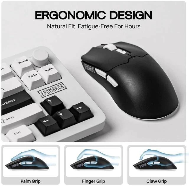 Alt view image 4 of 7 - Click Lite Wireless Gaming Mouse, 800 to 12,000 DPI Adjustable, PAW3311 Sensor, 500mAh, 59g, 2.4G/BT/USB-C Rechargeable Wireless Mouse with 5 Programmable Buttons for PC/Mac/Linux (Black)