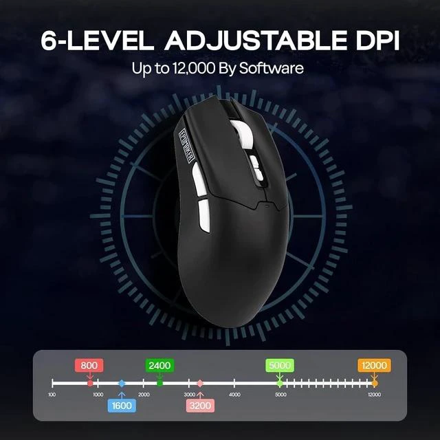 Alt view image 5 of 7 - Click Lite Wireless Gaming Mouse, 800 to 12,000 DPI Adjustable, PAW3311 Sensor, 500mAh, 59g, 2.4G/BT/USB-C Rechargeable Wireless Mouse with 5 Programmable Buttons for PC/Mac/Linux (Black)