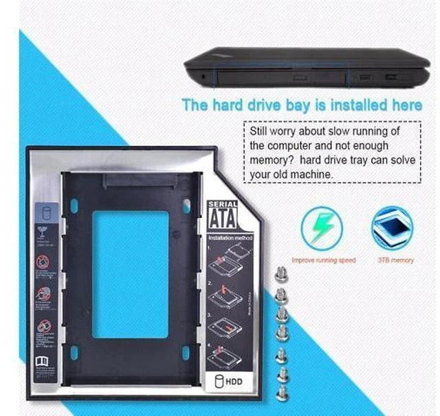 Alt view image 5 of 5 - Universal 2nd HDD/SSD/DVD Caddy 12.7mm SATA 3.0 2.5 Hard Drive Caddy Adapter DVD SSD For Laptop Optical Bay HDD Case