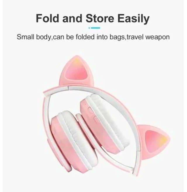 Alt view image 5 of 5 - Cat Ear Bluetooth 5.0 Headset Wireless Hifi Music Stereo Bass Headphones LED Light Mobile Phone Girl Daughter Headset For PC