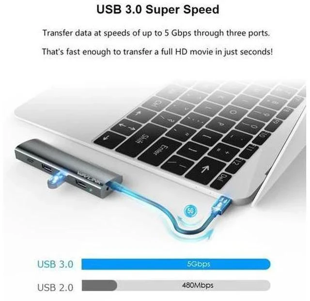 Alt view image 4 of 7 - USB C HUB 4-Port Aluminum USB 3.0 hub USB 3.1 Gen1 5Gbps SuperSpeed USB Type C HUB 3.0 for Computer Laptop USB Splitter