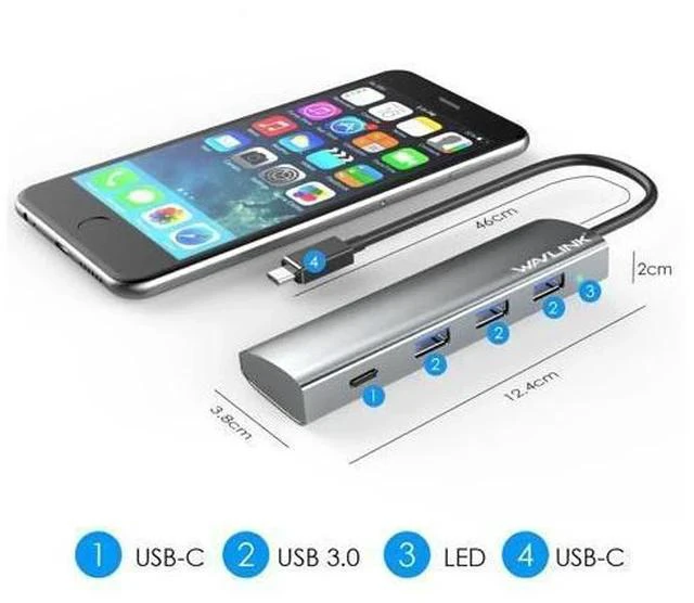Alt view image 7 of 7 - USB C HUB 4-Port Aluminum USB 3.0 hub USB 3.1 Gen1 5Gbps SuperSpeed USB Type C HUB 3.0 for Computer Laptop USB Splitter