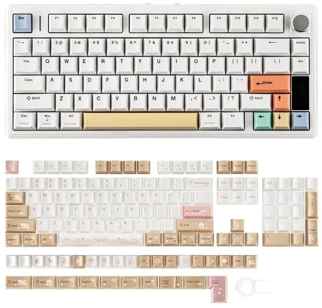 Main image of TH80 V2 PRO Wireless Gaming Keyboard with Screen&Knob+Opalux Keycaps Set - 134 Keys PBT Keycaps with Exquisite Seashell Pattern
