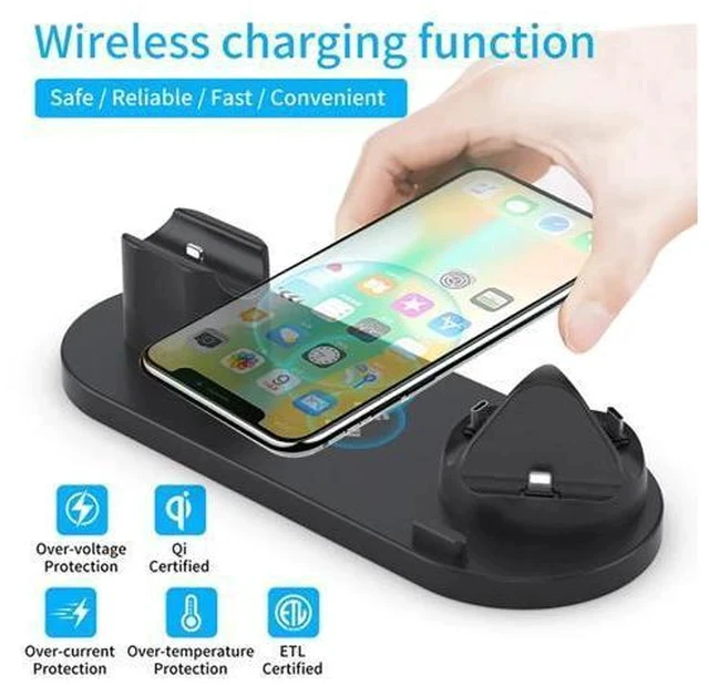 Alt view image 2 of 5 - 6 in 1 Wireless Charger Dock Station for iPhone/Android/Type-C USB Phones 10W Qi Fast Charging For Apple Watch AirPods Pro