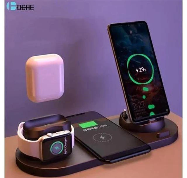 Main image of 6 in 1 Wireless Charger Dock Station for iPhone/Android/Type-C USB Phones 10W Qi Fast Charging For Apple Watch AirPods Pro