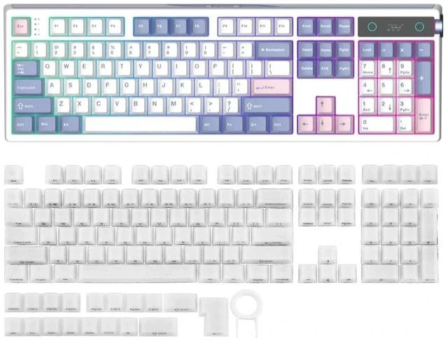 Main image of TH108 PRO Full Size Mechanical Keyboard with Screen & Knob+Frost Jelly Keycaps Set - 126 Keys Forged Carbon Fiber Keycaps