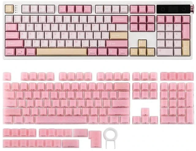 Main image of TH108 PRO Full Size Mechanical Keyboard with Screen & Knob+Frost Jelly Keycaps Set - 126 Keys Forged Carbon Fiber Keycaps