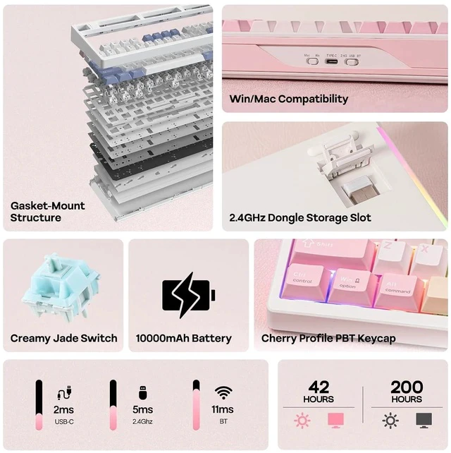 Alt view image 2 of 7 - TH108 PRO Full Size Mechanical Keyboard with Screen & Knob+Frost Jelly Keycaps Set - 126 Keys Forged Carbon Fiber Keycaps