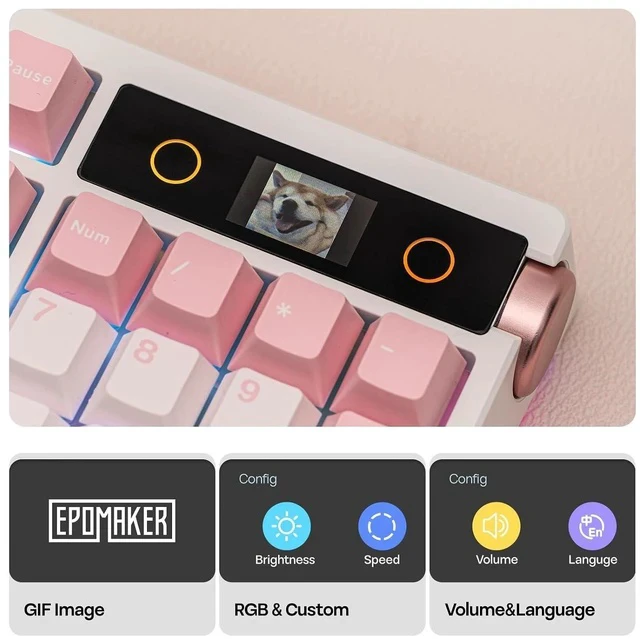 Alt view image 3 of 7 - TH108 PRO Full Size Mechanical Keyboard with Screen & Knob+Frost Jelly Keycaps Set - 126 Keys Forged Carbon Fiber Keycaps